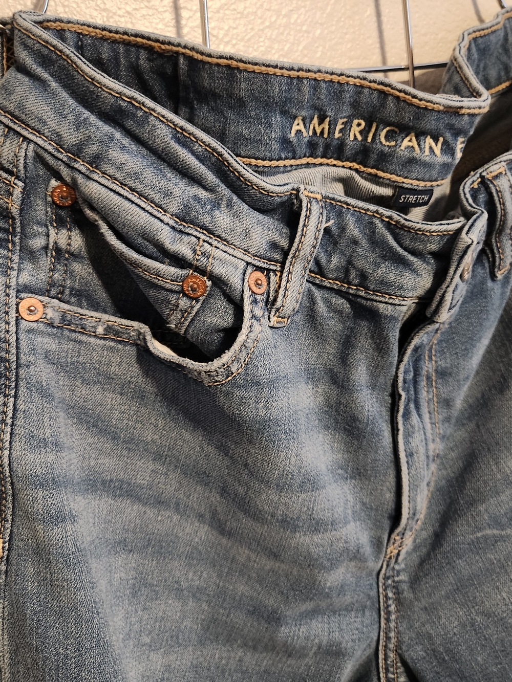 American Eagle Super High Rise Baggy Wide Leg Jeans Size 4 Blue Stretch Denim - Picture 5 of 11